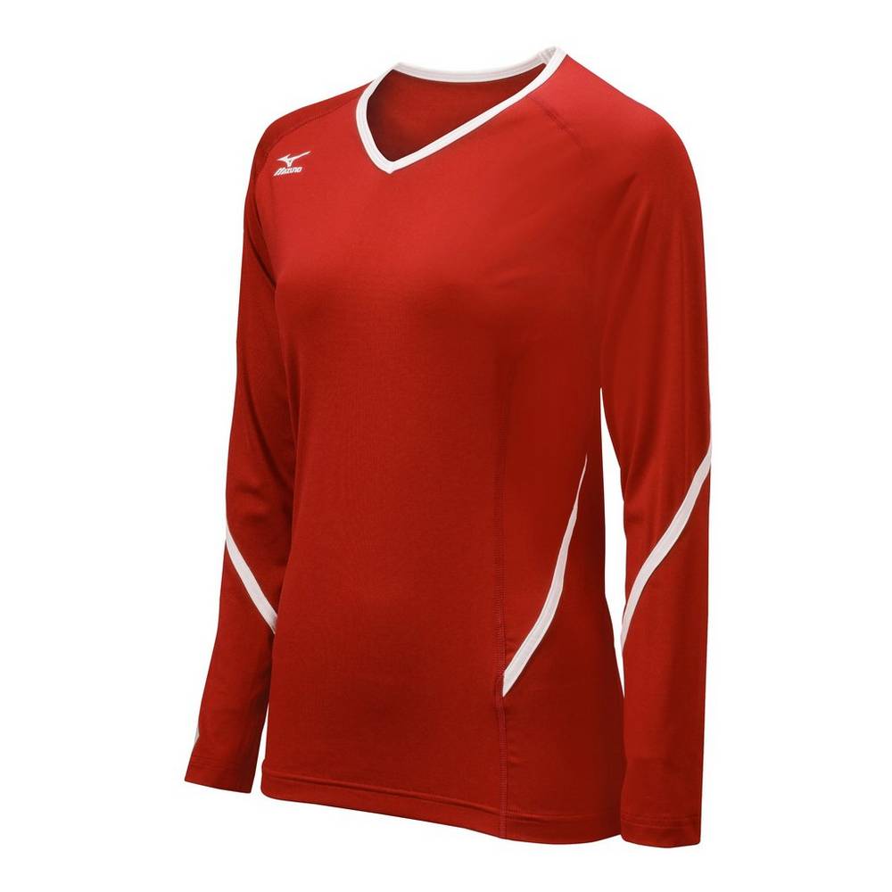 Camisas Mizuno Voleibol Techno Generation Long Sleeve - Mulher - Vermelhas/Branco - LZVYF6572